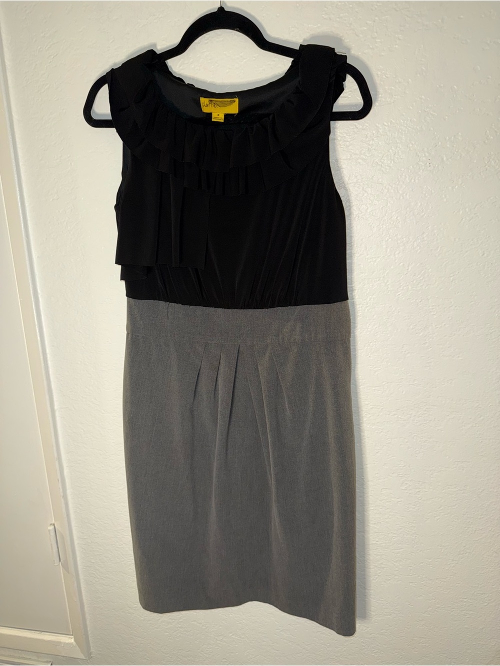 Claire's Black and Gray Ruffle-Neck Midi Dress